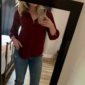 Paper Moon Maroon Quarter Zip Blouse
